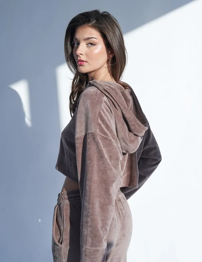 Women Kaiia Studio Logo Velour Hoodie Brown Brown Public Desire Sweatshirt and Hoodies