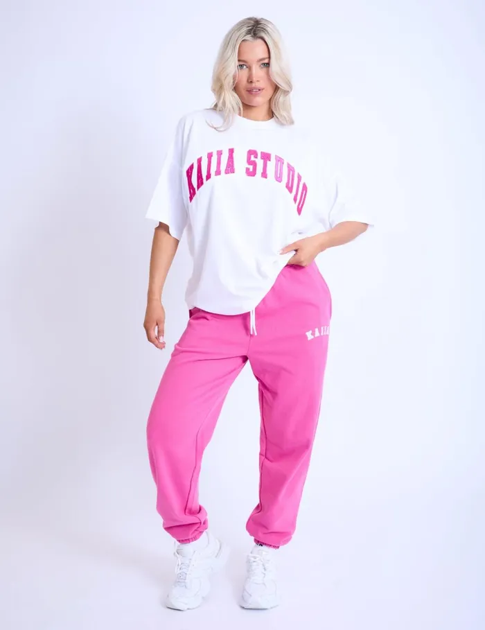 Women Kaiia Studio Oversized White and Pink TShirt White Public Desire Tops