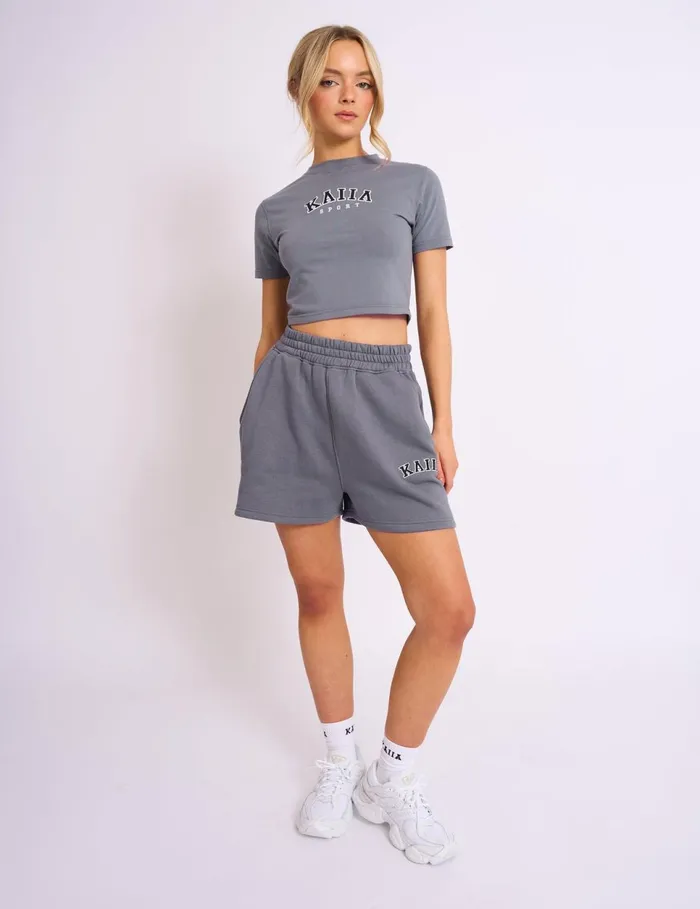 Women Kaiia Sweat Logo Shorts In Charcoal Grey Grey Public Desire Shorts