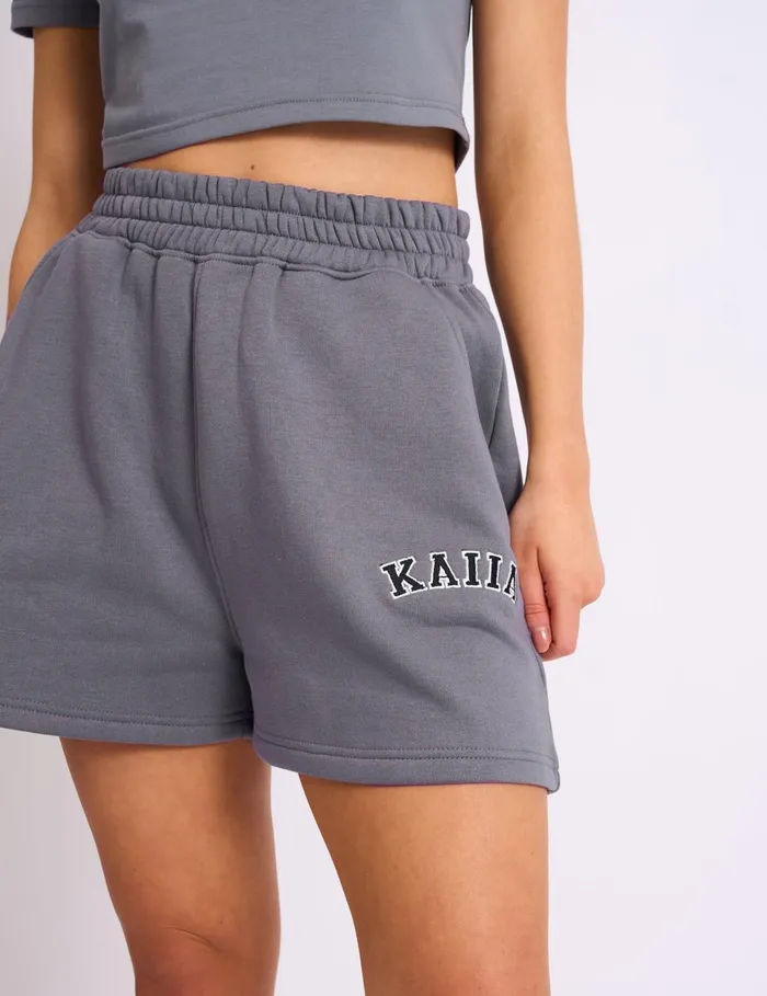 Women Kaiia Sweat Logo Shorts In Charcoal Grey Grey Public Desire Shorts