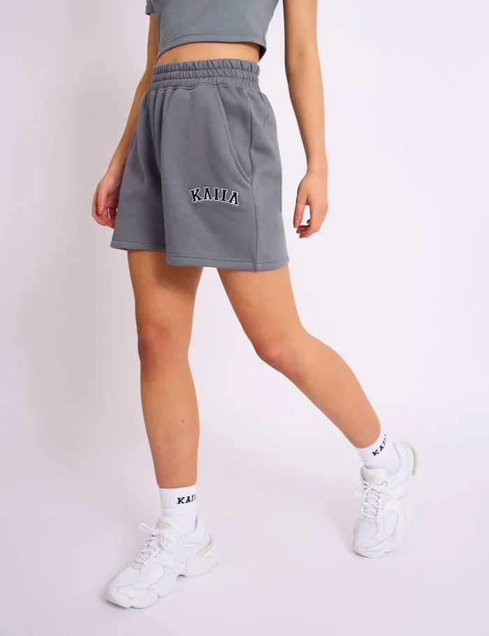 Women Kaiia Sweat Logo Shorts In Charcoal Grey Grey Public Desire Shorts