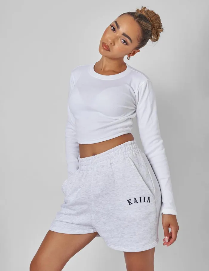 Women Kaiia Sweat Logo Shorts In Grey Marl Grey Public Desire Shorts