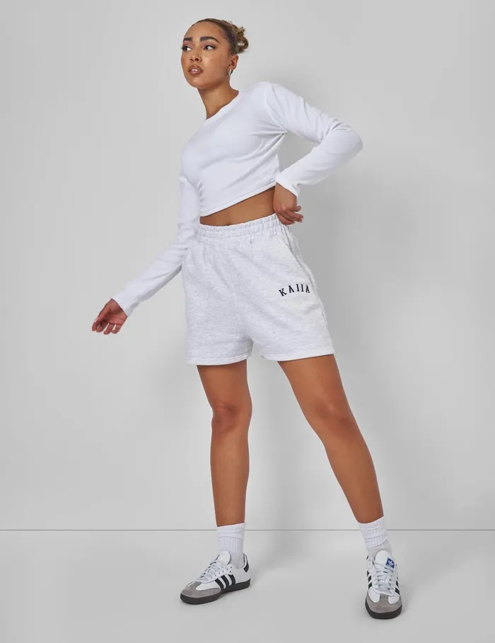 Women Kaiia Sweat Logo Shorts In Grey Marl Grey Public Desire Shorts