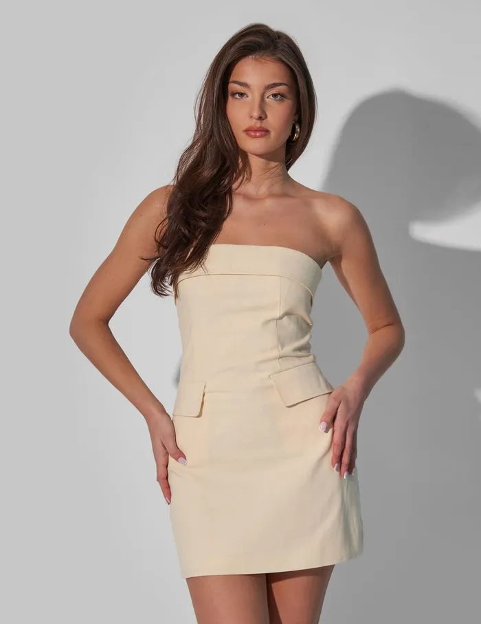 Women Kaiia Tailored Bandeau Mini Dress Natural Neutral Public Desire Dresses