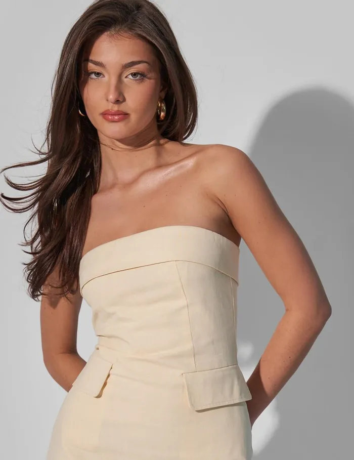 Women Kaiia Tailored Bandeau Mini Dress Natural Neutral Public Desire Dresses
