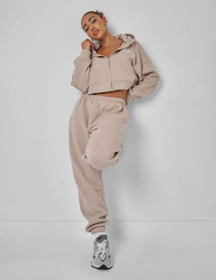 Women Kaiia Zip Through Cropped Hoodie Stone Neutral Public Desire Sweatshirt and Hoodies