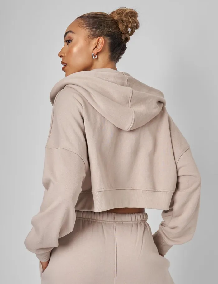 Women Kaiia Zip Through Cropped Hoodie Stone Neutral Public Desire Sweatshirt and Hoodies