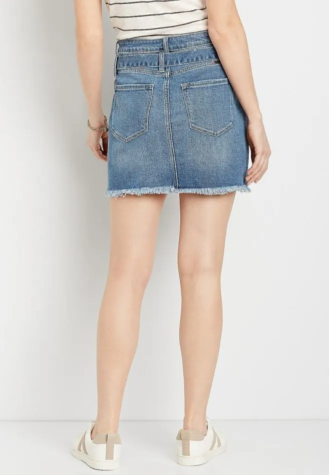 Women Kancan High Rise Belted Ripped Utility Denim Skirt Maurices Bottoms