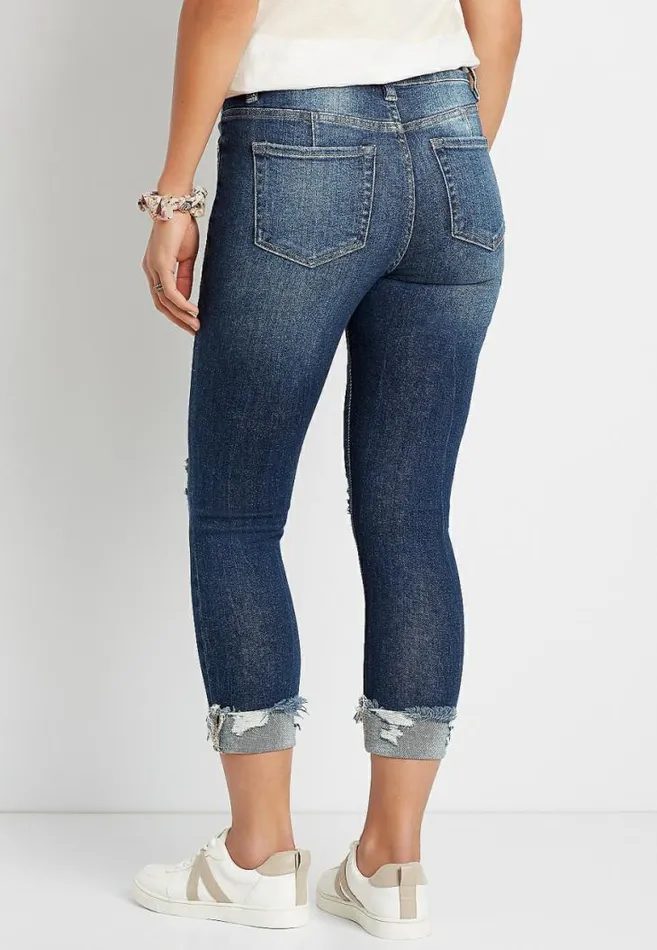 Women Kancan High Rise Curvy Dark Ripped Cropped Jean Maurices Jeans