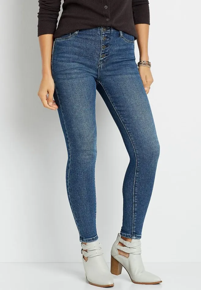 Women Kancan High Rise Dark Open Waistband Button Fly Skinny Jean Maurices Jeans Women Kancan High Rise Dark Open Waistband Button Fly Skinny Jean Maurices Jeans