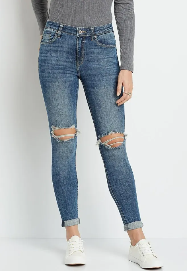 Women Kancan High Rise Medium Destructed Rolled Skinny Jean Maurices Jeans