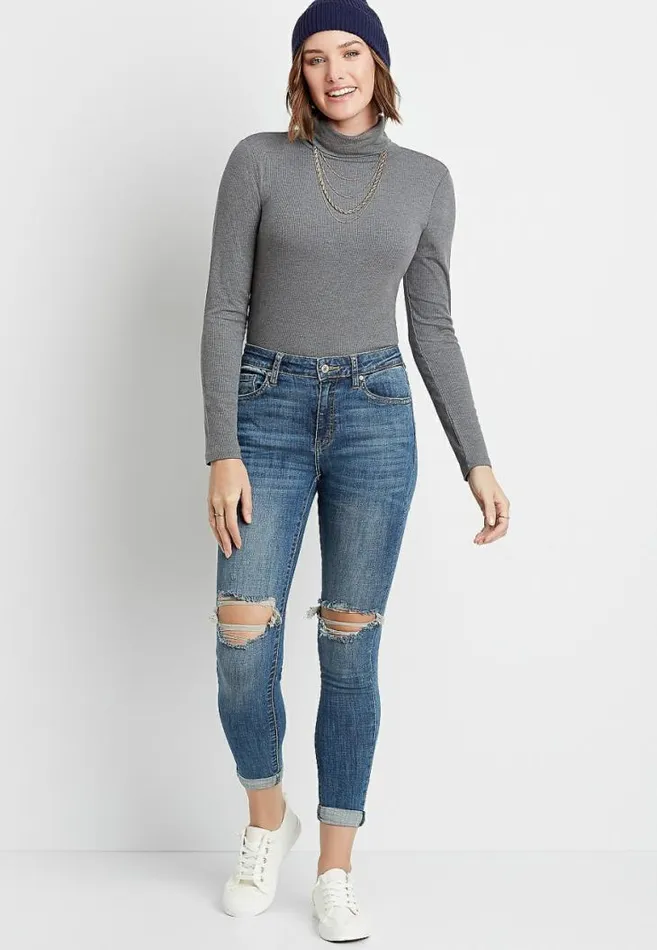 Women Kancan High Rise Medium Destructed Rolled Skinny Jean Maurices Jeans