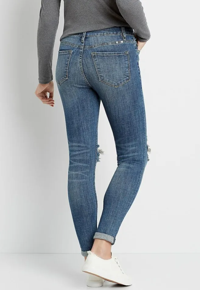Women Kancan High Rise Medium Destructed Rolled Skinny Jean Maurices Jeans
