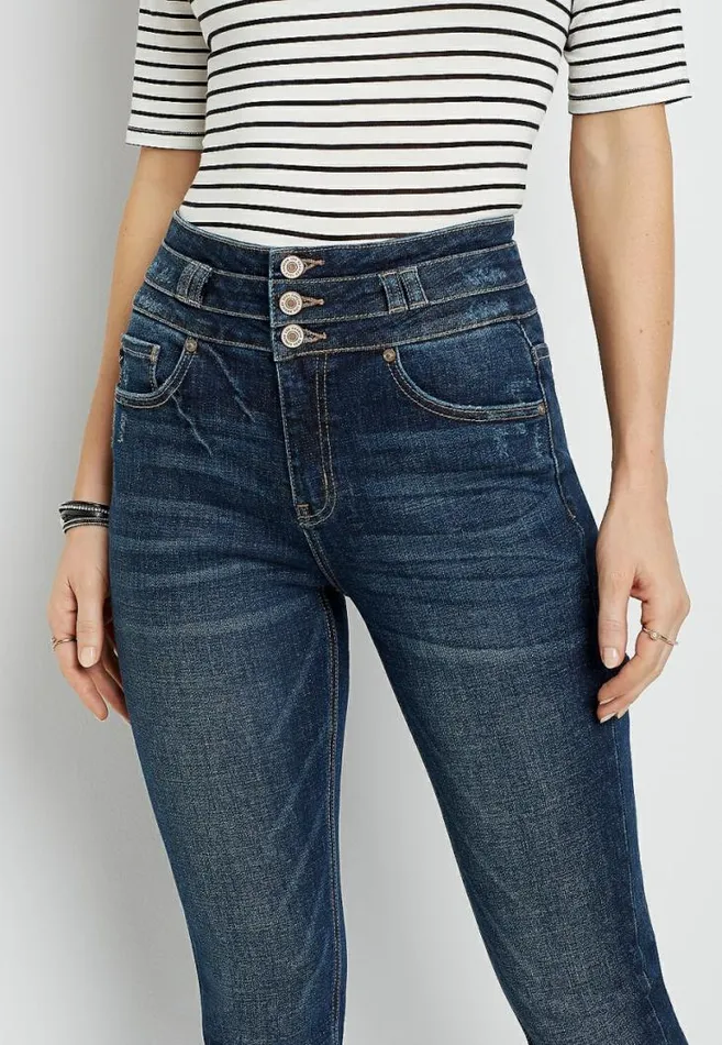 Women Kancan Super High Rise Dark Stacked Waist Girlfriend Jean Maurices Jeans