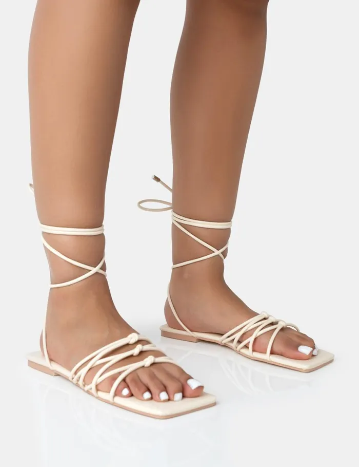 Women Kelly Ecru Lace Up Flat Square Toe Sandals Neutral Public Desire Lace Up Heels Women Kelly Ecru Lace Up Flat Square Toe Sandals Neutral Public Desire Lace Up Heels