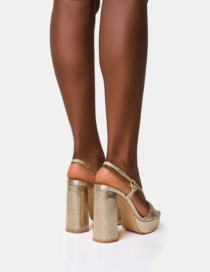 Women Kenya Gold Wide Fit Knot Front Platform Heels Gold Public Desire Platform Heels