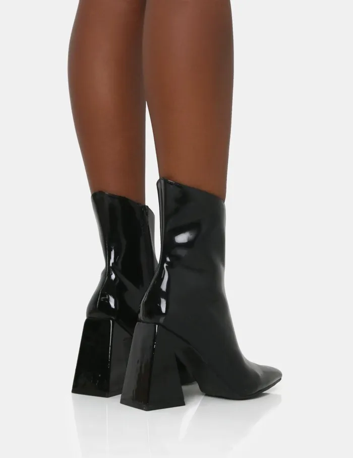 Women Kenzie Black Patent Pointed Toe Block Heel Ankle Boots Black Public Desire Ankle Boots