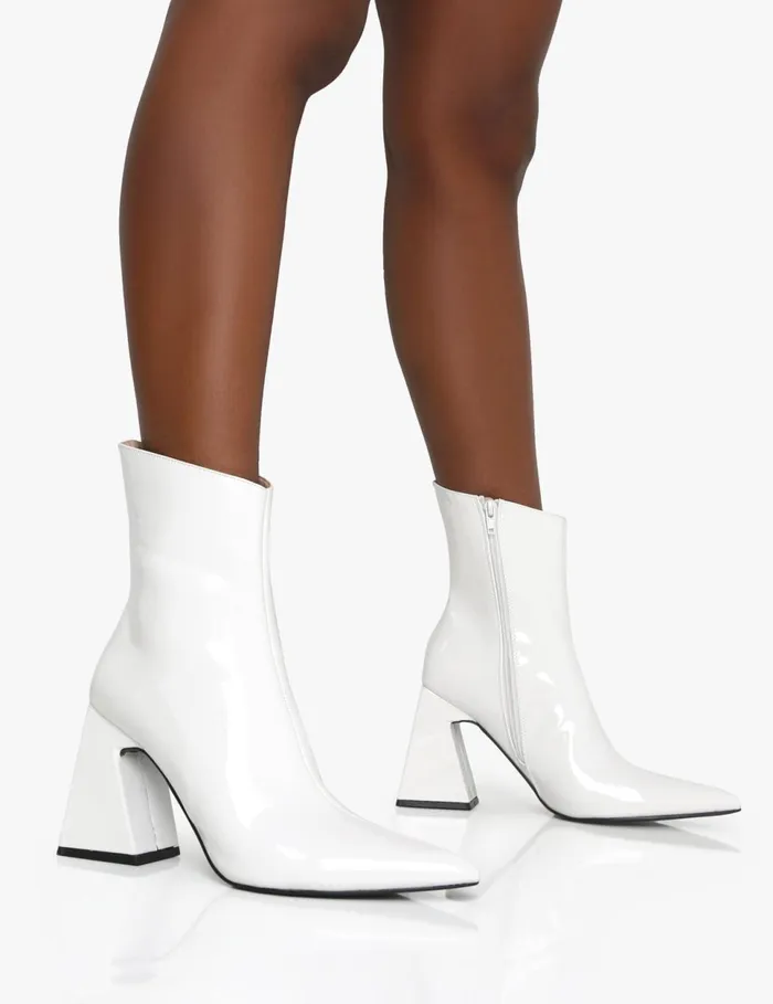 Women Kenzie White Patent Pointed Toe Block Heel Ankle Boots White Public Desire Ankle Boots Women Kenzie White Patent Pointed Toe Block Heel Ankle Boots White Public Desire Ankle Boots