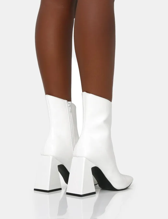 Women Kenzie White Patent Pointed Toe Block Heel Ankle Boots White Public Desire Ankle Boots