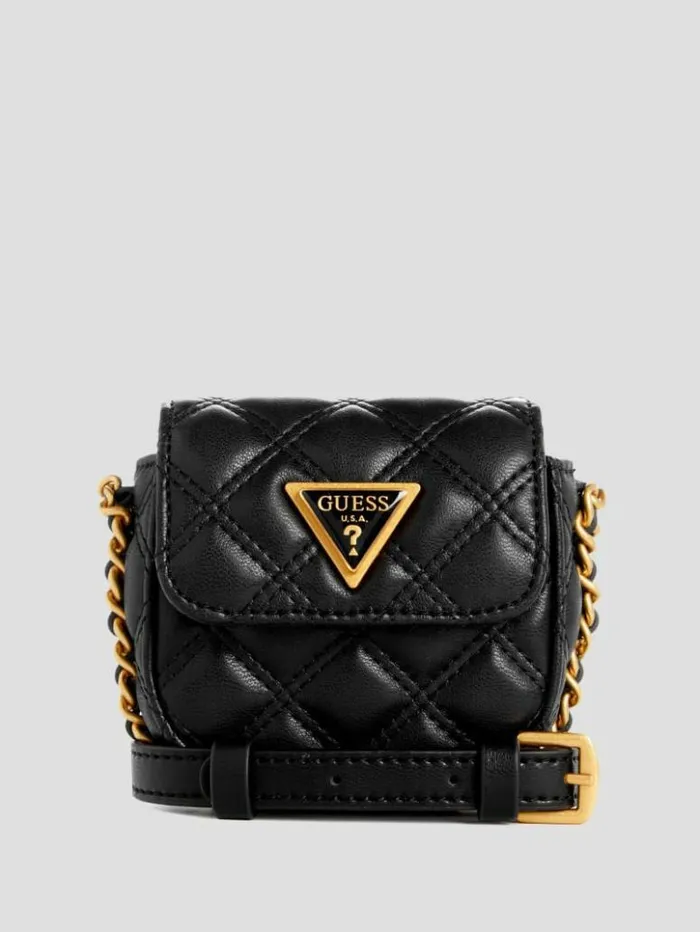 WomenKids GUESS Handbags Giully Quilted Micro Mini Crossbody Black Floral Print