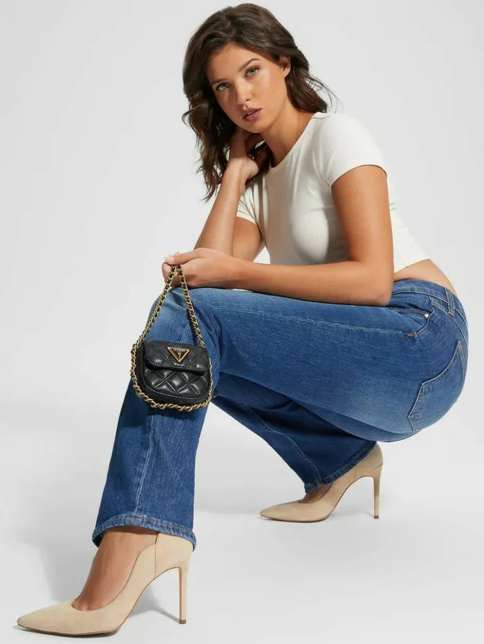 WomenKids GUESS Handbags Giully Quilted Micro Mini Crossbody Black Floral Print WomenKids GUESS Handbags Giully Quilted Micro Mini Crossbody Black Floral Print