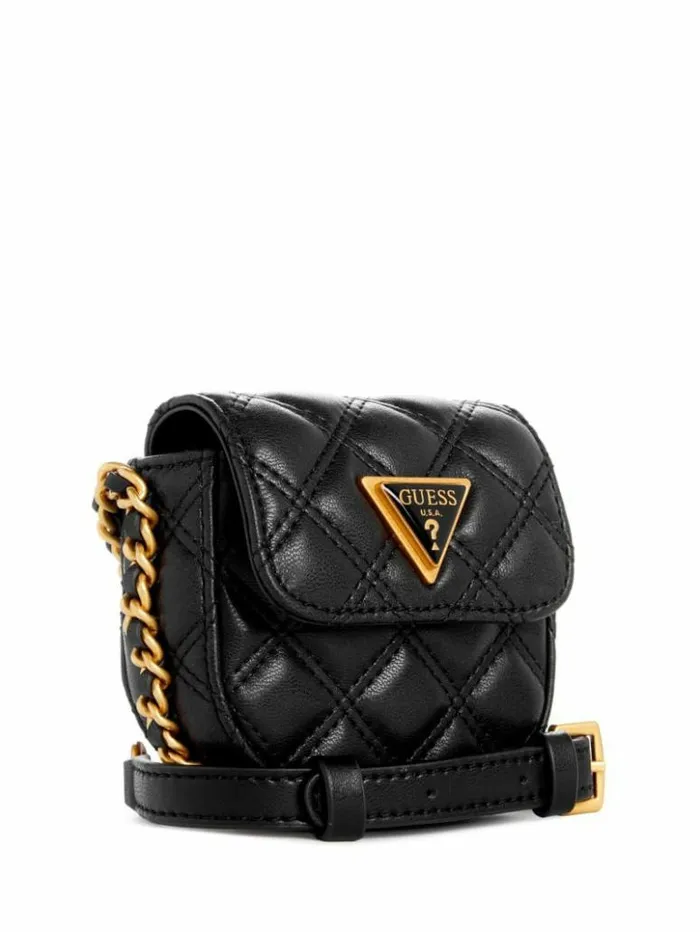 WomenKids GUESS Handbags Giully Quilted Micro Mini Crossbody Black Floral Print WomenKids GUESS Handbags Giully Quilted Micro Mini Crossbody Black Floral Print