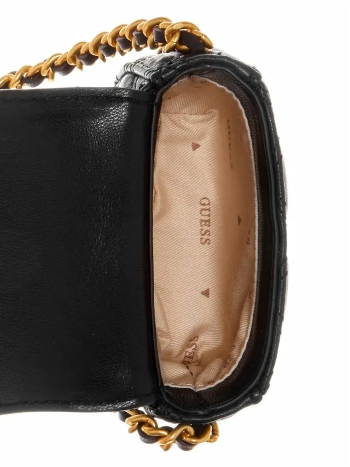 WomenKids GUESS Handbags Giully Quilted Micro Mini Crossbody Black Floral Print WomenKids GUESS Handbags Giully Quilted Micro Mini Crossbody Black Floral Print