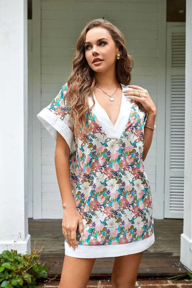 Women Kimono Cover Ups Cupshe Delores Plunge Short Sleeve Kimono Multicolor