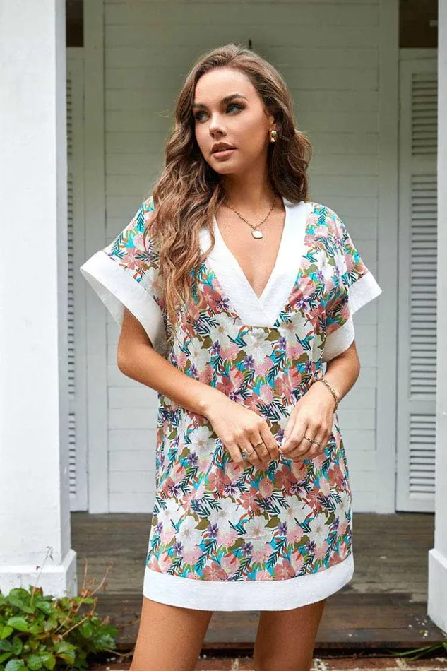 Women Kimono Cover Ups Cupshe Delores Plunge Short Sleeve Kimono Multicolor