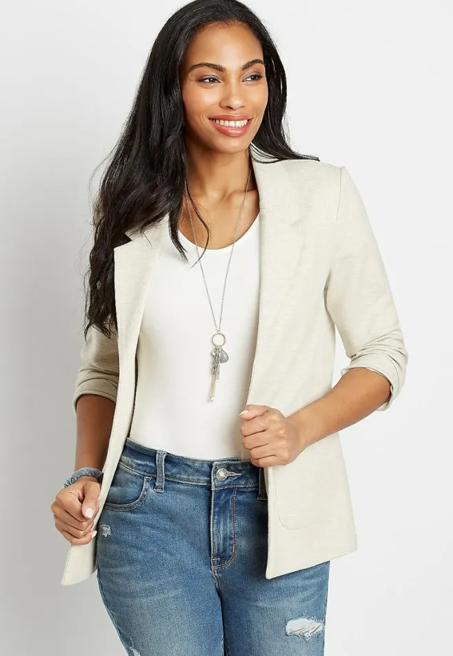 Women Knit Twill Boyfriend Blazer Maurices Tops