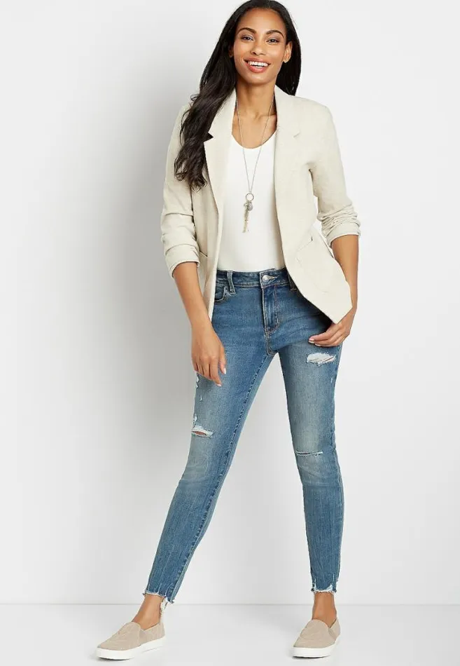 Women Knit Twill Boyfriend Blazer Maurices Tops