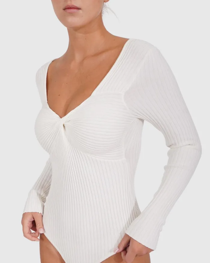 Women Knitwear Belle and Bloom Think Twice Long Sleeve Bodysuit 8211 Ivory