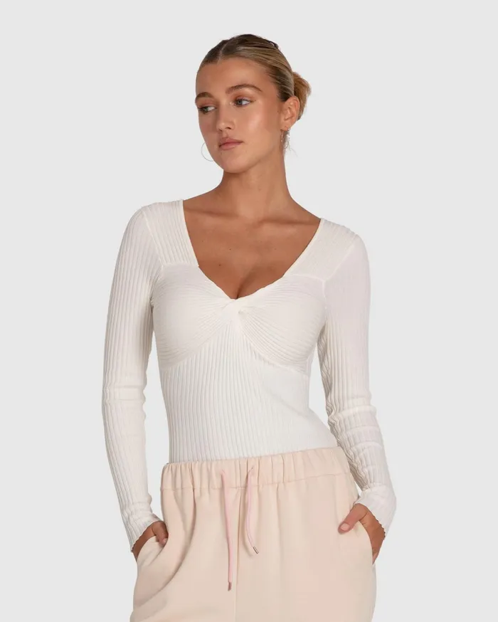 Women Knitwear Belle and Bloom Think Twice Long Sleeve Bodysuit 8211 Ivory