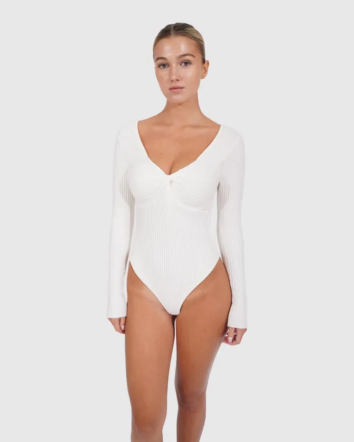 Women Knitwear Belle and Bloom Think Twice Long Sleeve Bodysuit 8211 Ivory