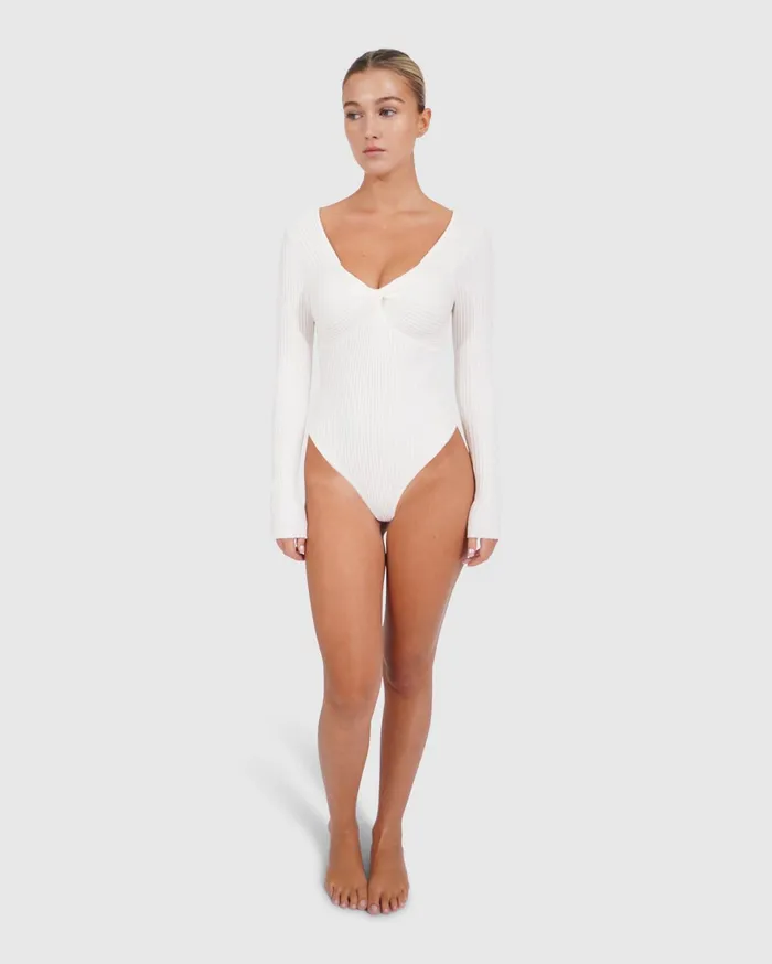 Women Knitwear Belle and Bloom Think Twice Long Sleeve Bodysuit 8211 Ivory