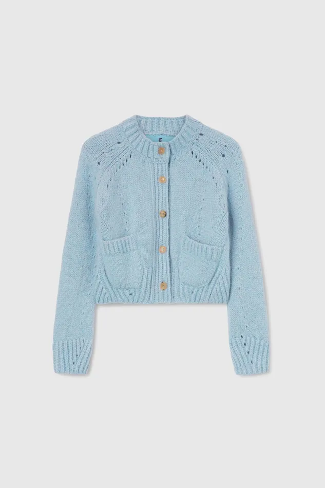 Women Knitwear Ermanno Scervino Alpaca Blend Cardigan With Pearl Stitch Light Blue Women Knitwear Ermanno Scervino Alpaca Blend Cardigan With Pearl Stitch Light Blue