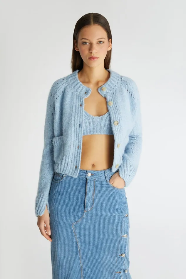 Women Knitwear Ermanno Scervino Alpaca Blend Cardigan With Pearl Stitch Light Blue