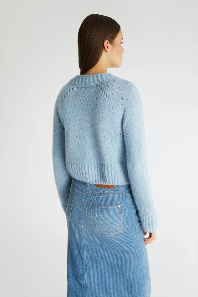 Women Knitwear Ermanno Scervino Alpaca Blend Cardigan With Pearl Stitch Light Blue