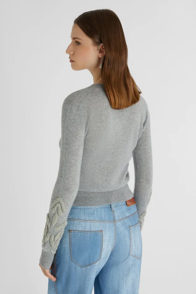 Women Knitwear Ermanno Scervino Cashmere Grey Sweater With Floral Embroidery 8211 Ermanno Scervino Grey
