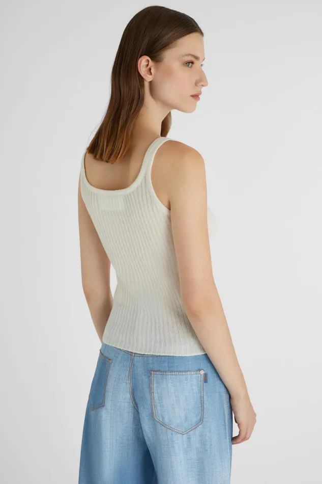Women Knitwear Ermanno Scervino Designer Women039s White Ribbed Cashmere Tank Top 8211 Ermanno Scervino White
