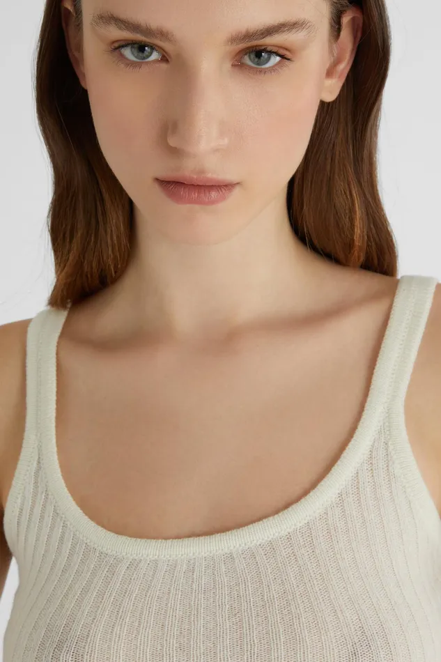 Women Knitwear Ermanno Scervino Designer Women039s White Ribbed Cashmere Tank Top 8211 Ermanno Scervino White