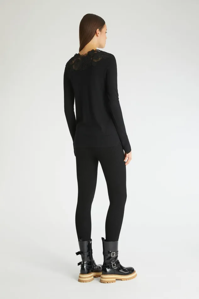 Women Knitwear Ermanno Scervino Pure Merino Wool Sweater With Lace On The Neckline Black
