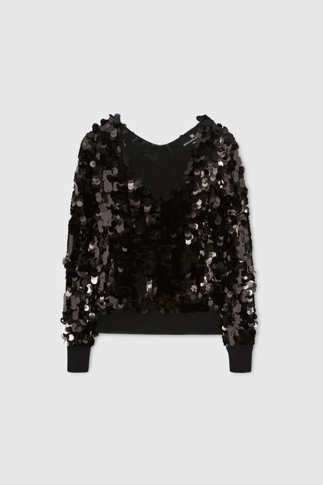 Women Knitwear Ermanno Scervino Pure Merino Wool Sweater With Vneck And All Over Sequins Women Knitwear Ermanno Scervino Pure Merino Wool Sweater With Vneck And All Over Sequins