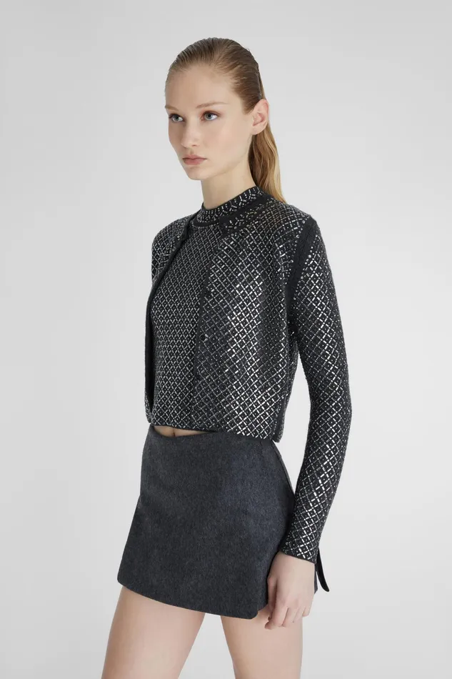 Women Knitwear Ermanno Scervino Wool And Cashmere Blend Cardigan With Handapplied Microcrystals