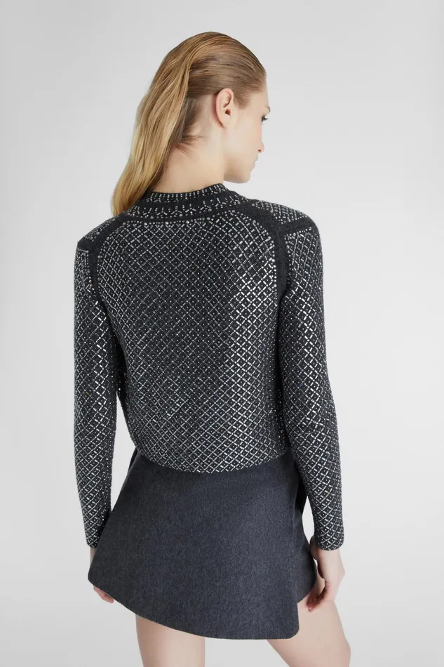 Women Knitwear Ermanno Scervino Wool And Cashmere Blend Cardigan With Handapplied Microcrystals