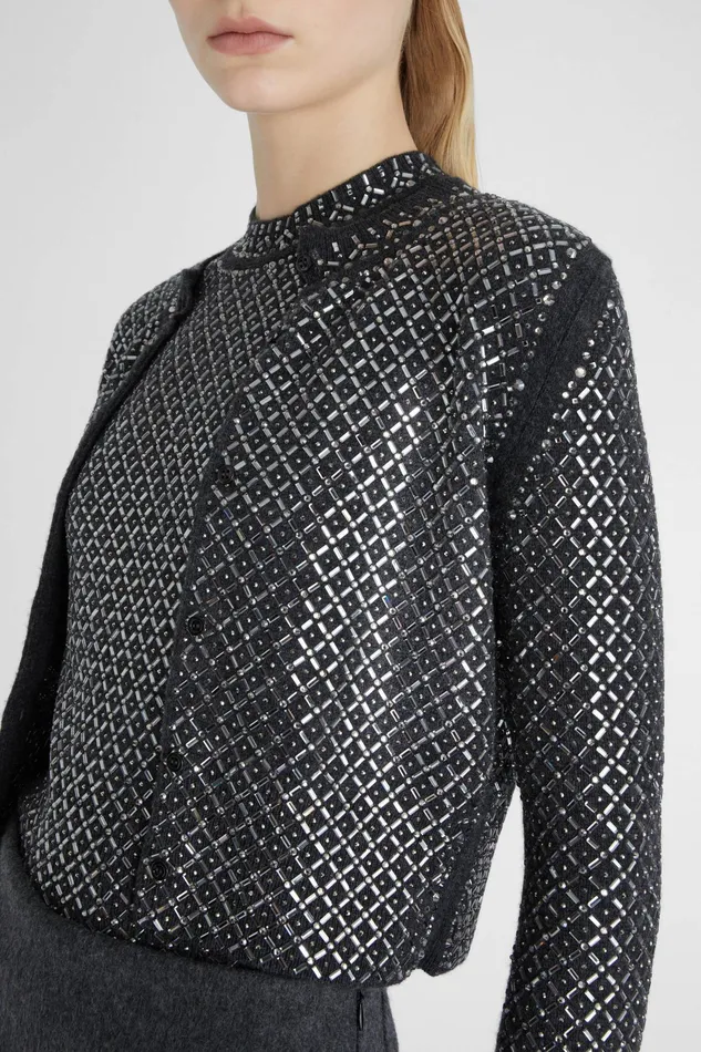Women Knitwear Ermanno Scervino Wool And Cashmere Blend Cardigan With Handapplied Microcrystals