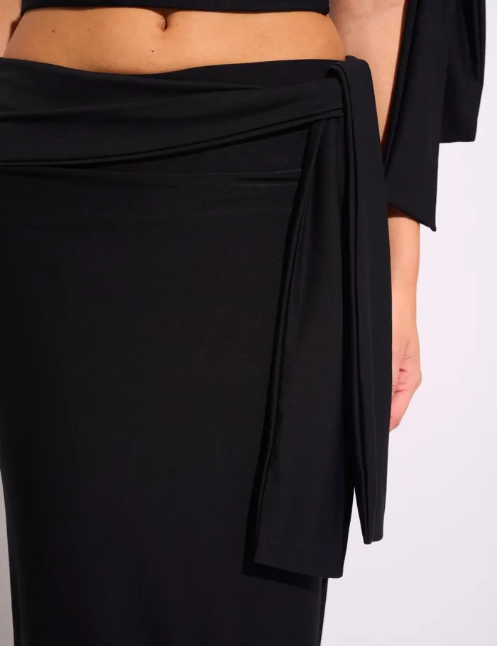 Women Knot Detail Luxe Slinky Maxi Skirt Black Black Public Desire Skirts