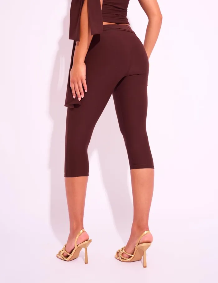 Women Knot Detail Tie Side Luxe Slinky Capri Pants Chocolate Chocolate Public Desire Two Piece Sets