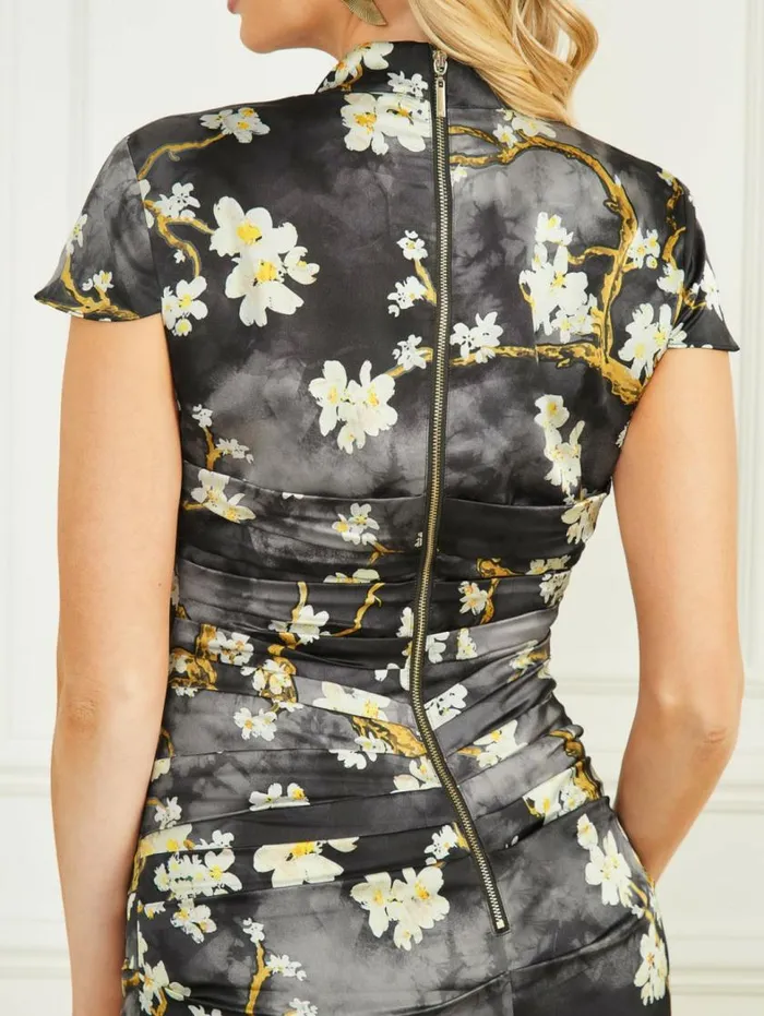 Women Krystal Blossom Satin Dress Blossom Black Cave Print Marciano Dresses Women Krystal Blossom Satin Dress Blossom Black Cave Print Marciano Dresses