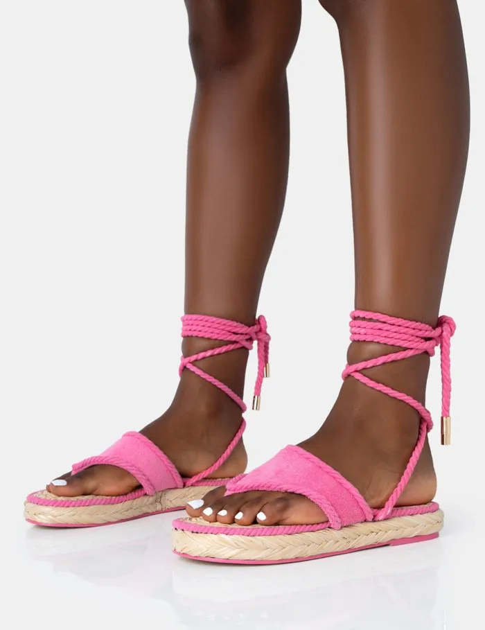 Women Laguna Beach Pink Towelling Flip Flop Raffia Sandals Pink Public Desire Holiday